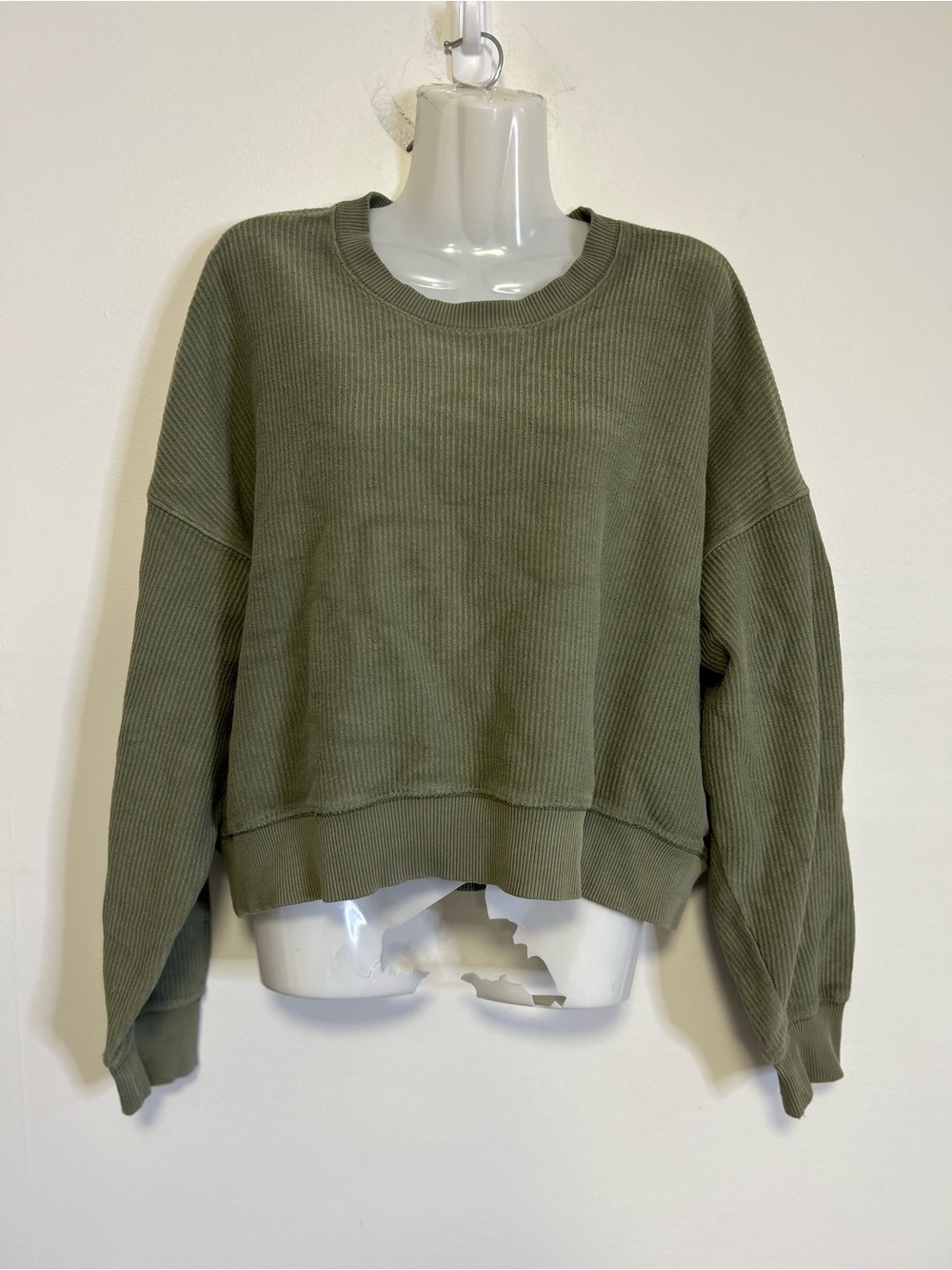 Aerie Ribbed Corded Oversized Olive Sweatshirt